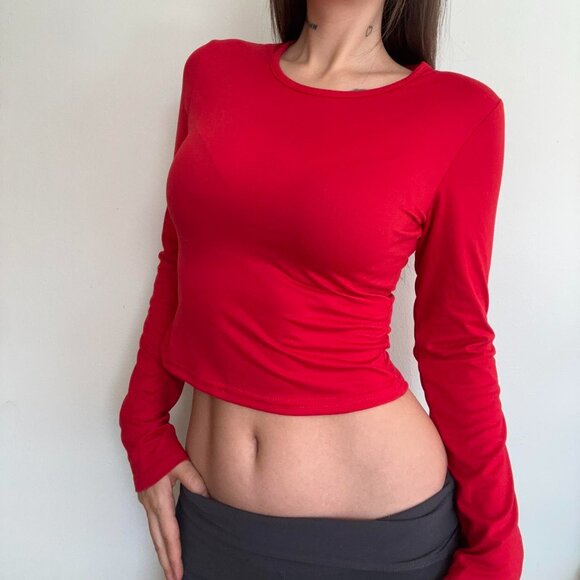 Red cherry cropped long sleeve - Picture 3 of 4